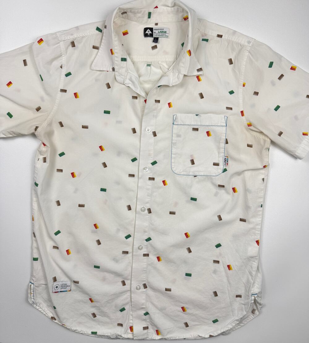 Lifted Research Group LRG Button Up Shirt Men's Large White Confetti Print